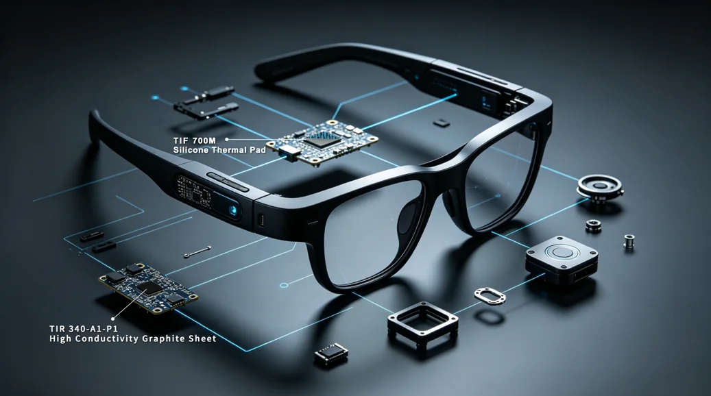 Smart glasses thermal management — TIF700M thermal pad and TIR340A1-P1 ultra-thin graphite sheet inside a sub-50 g frame