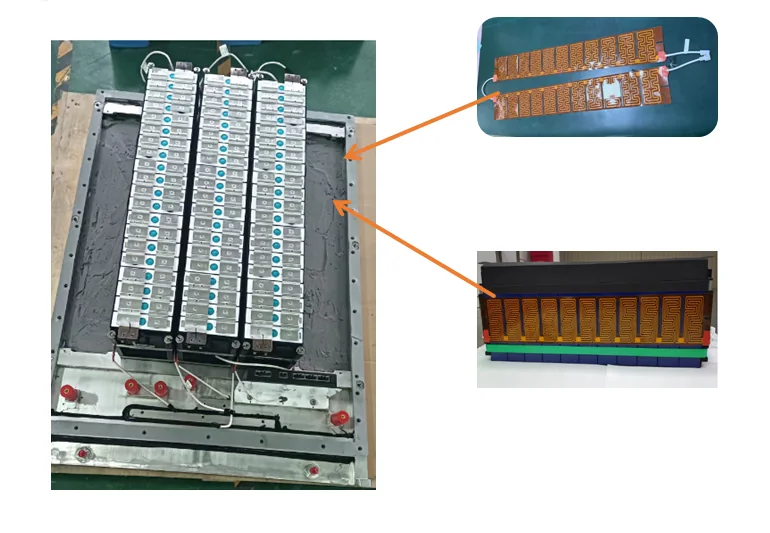 Kheat segmented film heater mounted against the cell group inside the battery pack